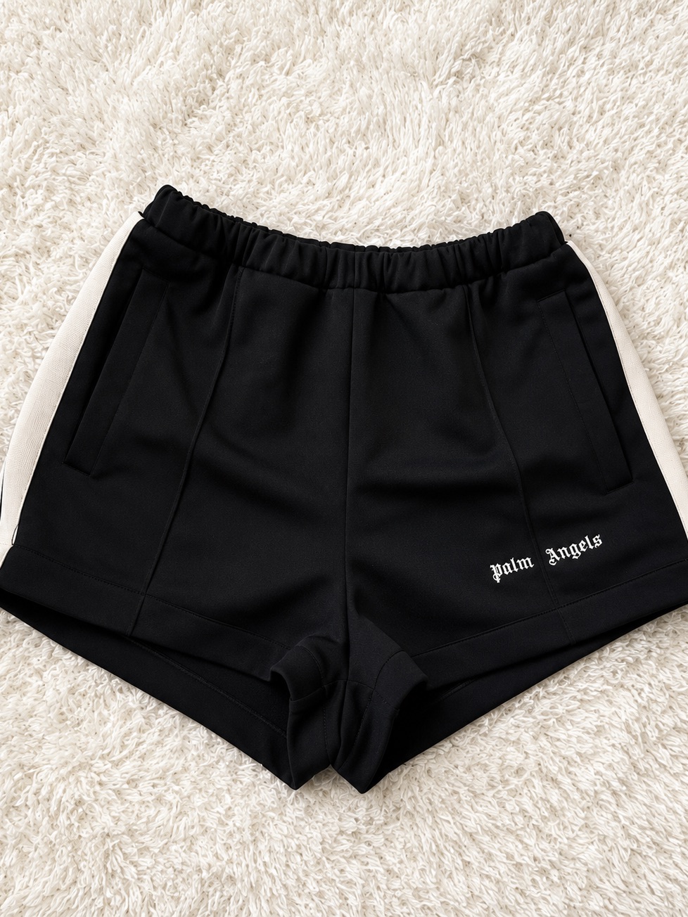 Palm Angels Black Athletic Shorts With White Side Panels